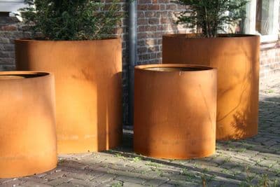 Corten Steel Cylinder Planters With Feet