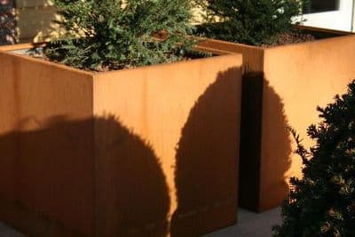 Corten Steel Square Planters with Wheels