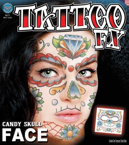 'Candy Skull Face Day of the Dead' FX Tattoo Transfers