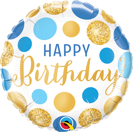 'Happy Birthday' Blue and Gold Dots Foil Balloon
