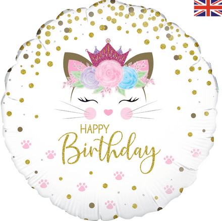 'Happy Birthday' Floral Kitty Foil Balloon