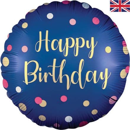 'Happy Birthday' Navy and Pink Dots Foil Balloon