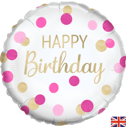 'Happy Birthday' Pink and Gold Dots Foil Balloon