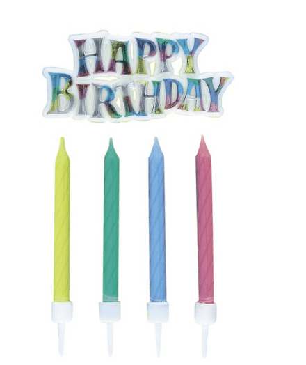 'Happy Birthday' Rainbow Cake Topper and 12 Candles