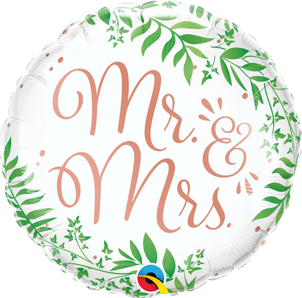 'Mr & Mrs' Greenery Foil Helium Balloon