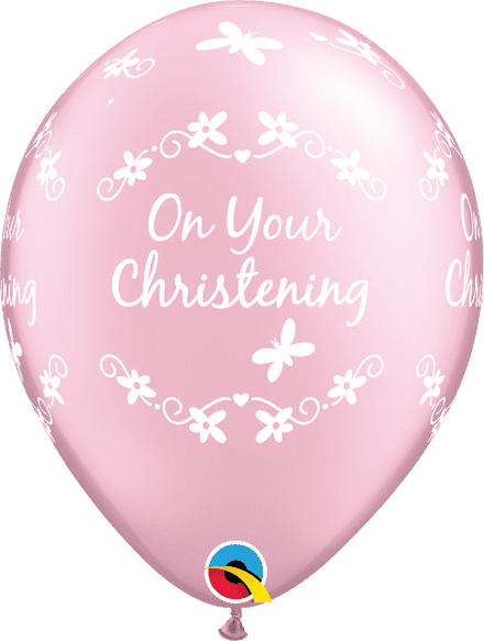 'On Your Christening' Butterfly Pink Balloons 6 Pack