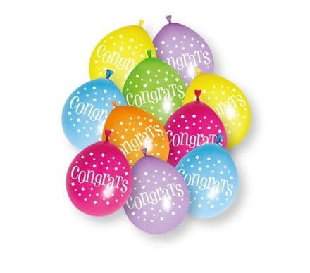 10 'Congratulations' 9" Assorted Colour Balloons