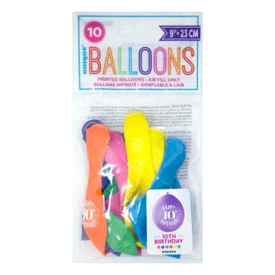 10 'Happy 10th Birthday' 9" Assorted Colour Balloons