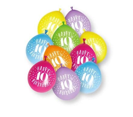 10 'Happy 10th Birthday' 9" Assorted Colour Balloons