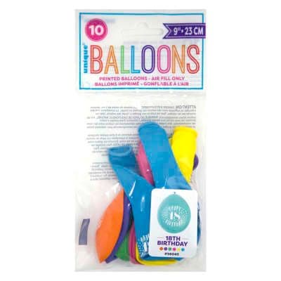 10 'Happy 18th Birthday' 9" Assorted Colour Balloons