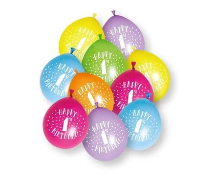 10 'Happy 1st Birthday' 9" Assorted Colour Balloons