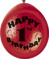 10 'Happy 1st Birthday' 9" Assorted Colour Balloons