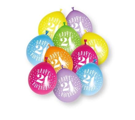 10 'Happy 21st Birthday' 9" Assorted Colour Balloons