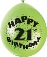 10 'Happy 21st Birthday' 9" Assorted Colour Balloons