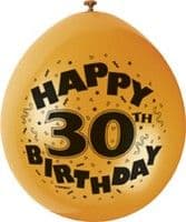 10 'Happy 30th Birthday' 9" Assorted Colour Balloons