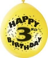 10 'Happy 3rd Birthday' 9" Assorted Colour Balloons