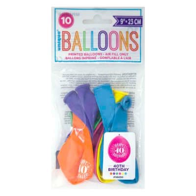 10 'Happy 40th Birthday' 9" Assorted Colour Balloons