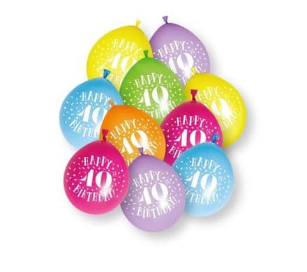 10 'Happy 40th Birthday' 9" Assorted Colour Balloons