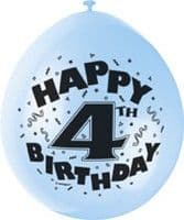 10 'Happy 4th Birthday' 9" Assorted Colour Balloons