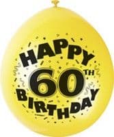 10 'Happy 60th Birthday' 9" Assorted Colour Balloons