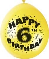 10 'Happy 6th Birthday' 9" Assorted Colour Balloons