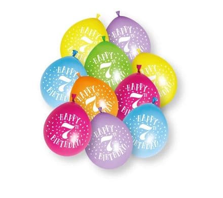 10 'Happy 7th Birthday' 9" Assorted Colour Balloons