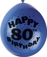 10 'Happy 80th Birthday' 9" Assorted Colour Balloons