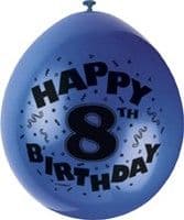 10 'Happy 8th Birthday' 9" Assorted Colour Balloons
