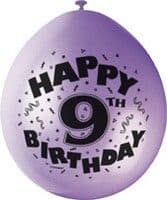 10 'Happy 9th Birthday' 9" Assorted Colour Balloons