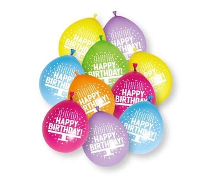 10 'Happy Birthday' 9" Assorted Colour Balloons