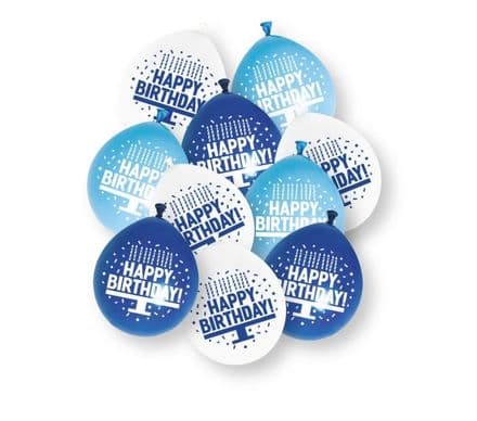 10 'Happy Birthday' 9" Blue Mix Balloons