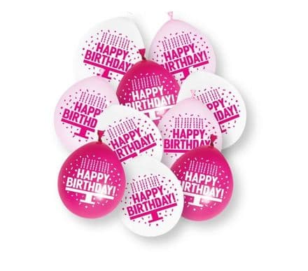10 'Happy Birthday' 9" Pink Mix Balloons
