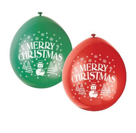 10 'Happy Christmas' 9" Red & Green Balloons