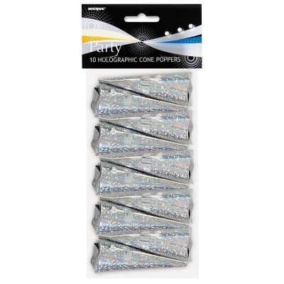 10 Silver Cone Party Poppers