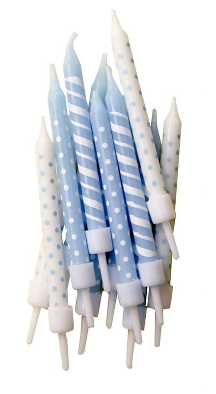 12 Blue Patterned Candles