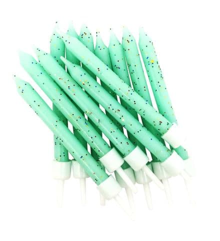 12 Mint Glitter Candles