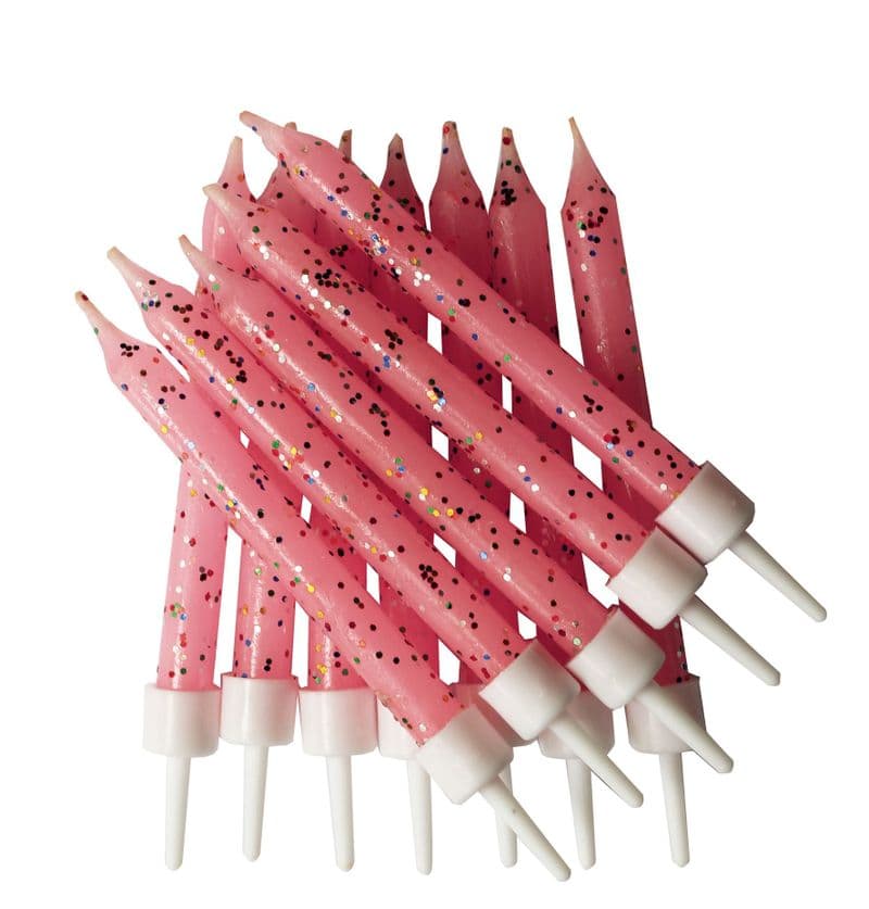 12 Pink Glitter Candles
