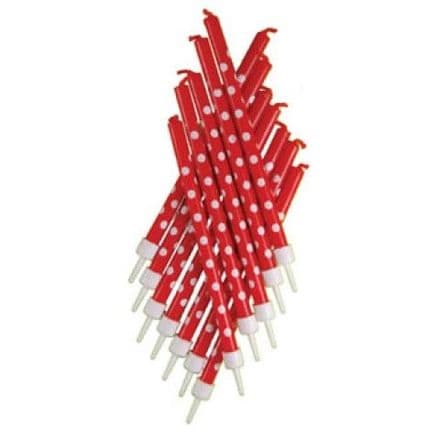 12 Red Candles with White Polka Dots