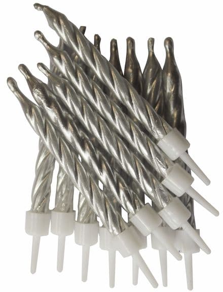 12 Silver Metallic Candles