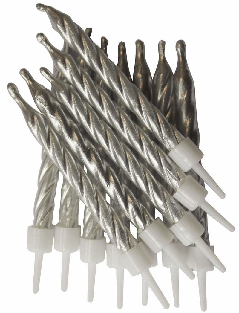 12 Silver Metallic Candles