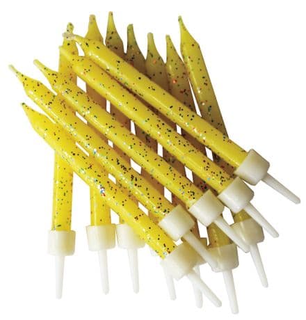 12 Yellow Glitter Candles