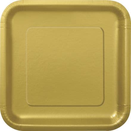 14 Gold Paper Party Plates 7"/18cm Square
