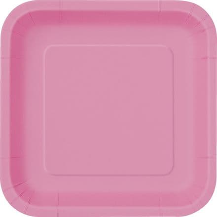 14 Hot Pink Paper Party Plates 7"/18cm Square