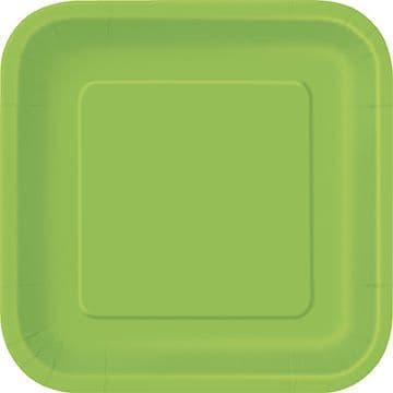 14 Lime Green Paper Party Plates 7"/18cm Square