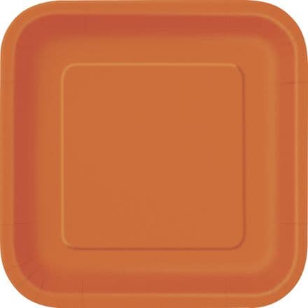 14 Orange Paper Party Plates 7"/18cm Square