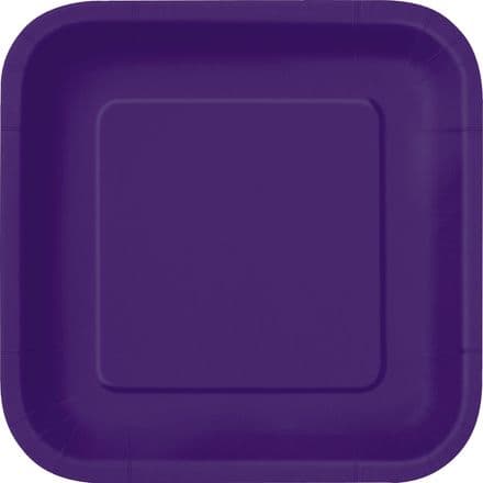 14 Purple Paper Party Plates 7"/18cm Square