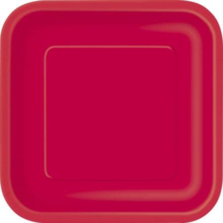 14 Red Paper Party Plates 7"/23cm Square