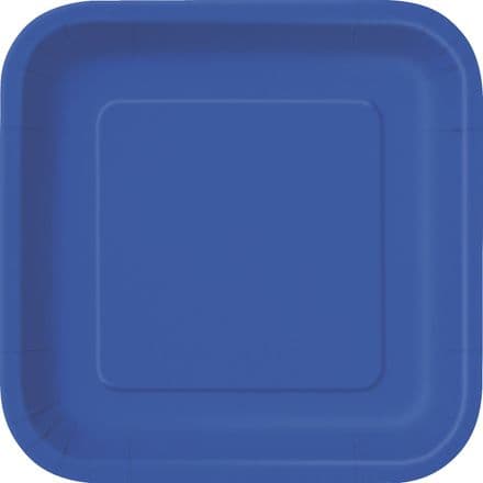 14 Royal Blue Paper Party Plates 7"/18cm Square