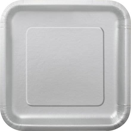 14 Silver Paper Party Plates 7"/18cm Square