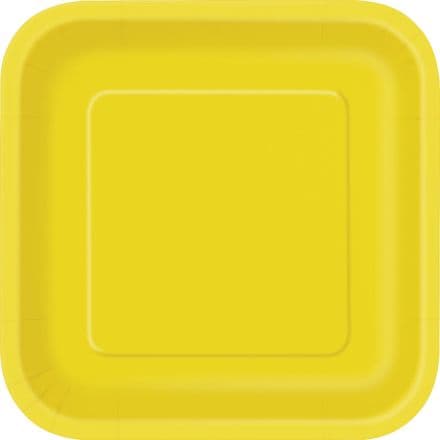 14 Yellow Paper Party Plates 7"/18cm Square